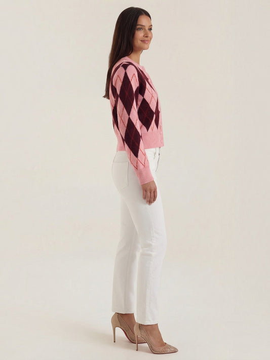 Melody Argyle Cropped Cardigan Sweater