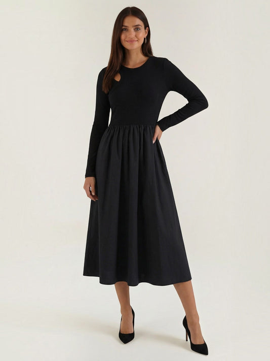 Melissa Ribbed Bodice Cotton Midi Dress