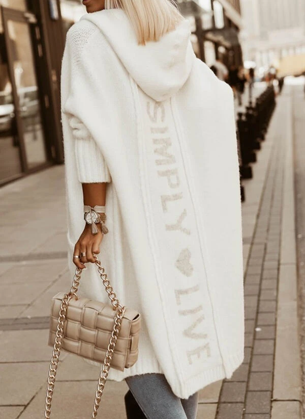 Fenja Long Hooded Cardigan with Back Lettering