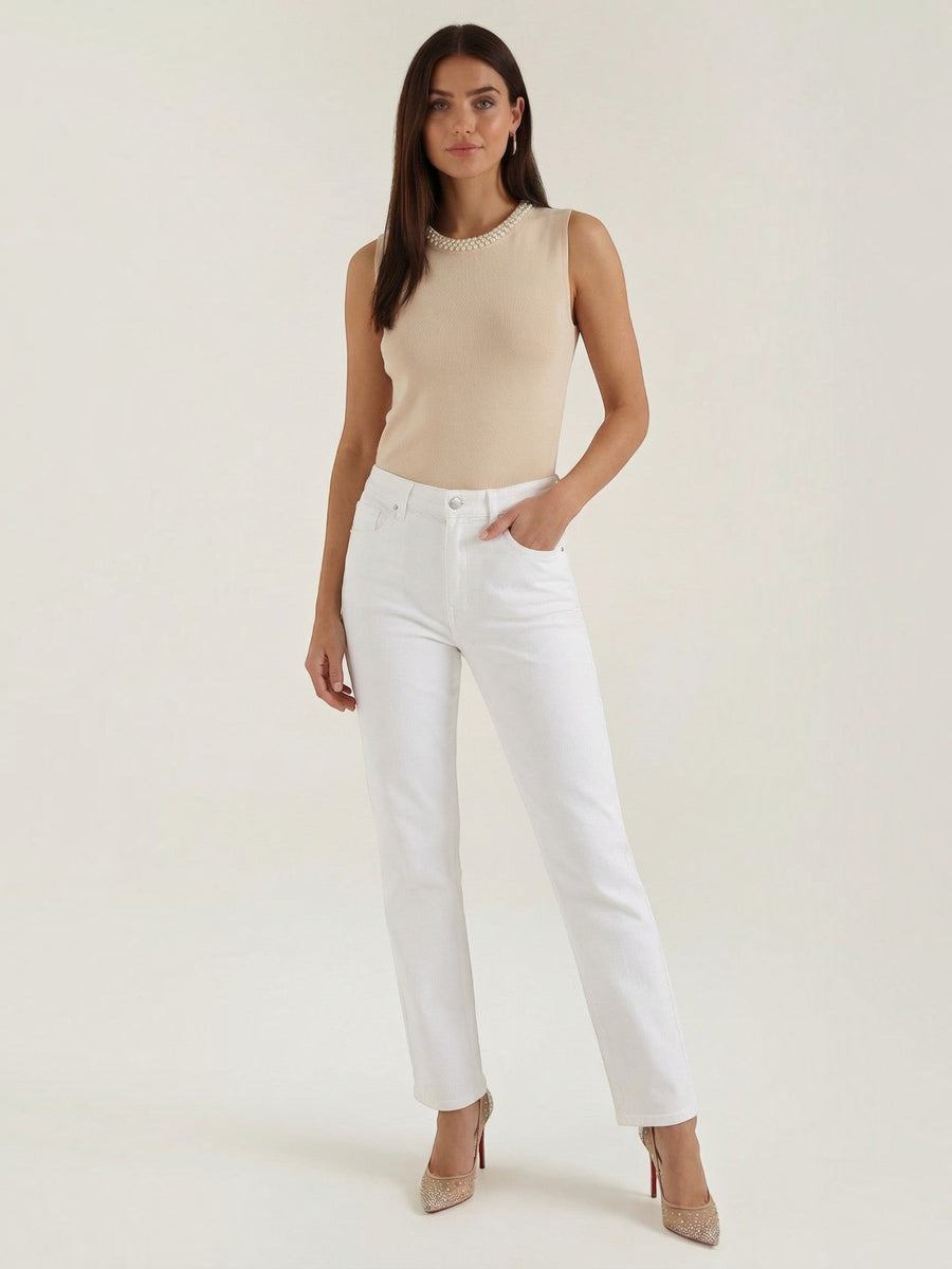 Rosalba Pearl Trim Ribbed Tank Top