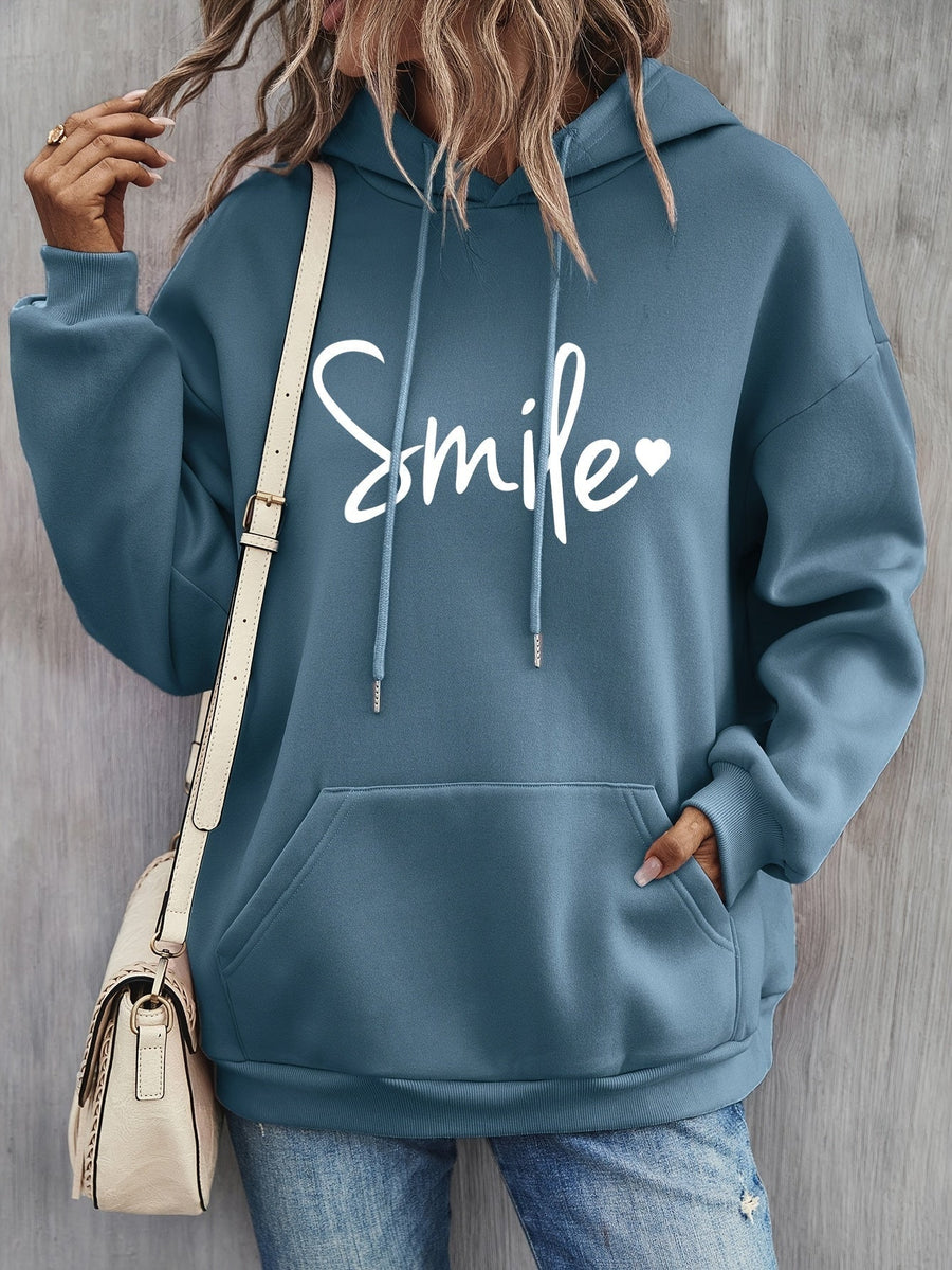 Solvig Smile Print Drawstring Hoodie