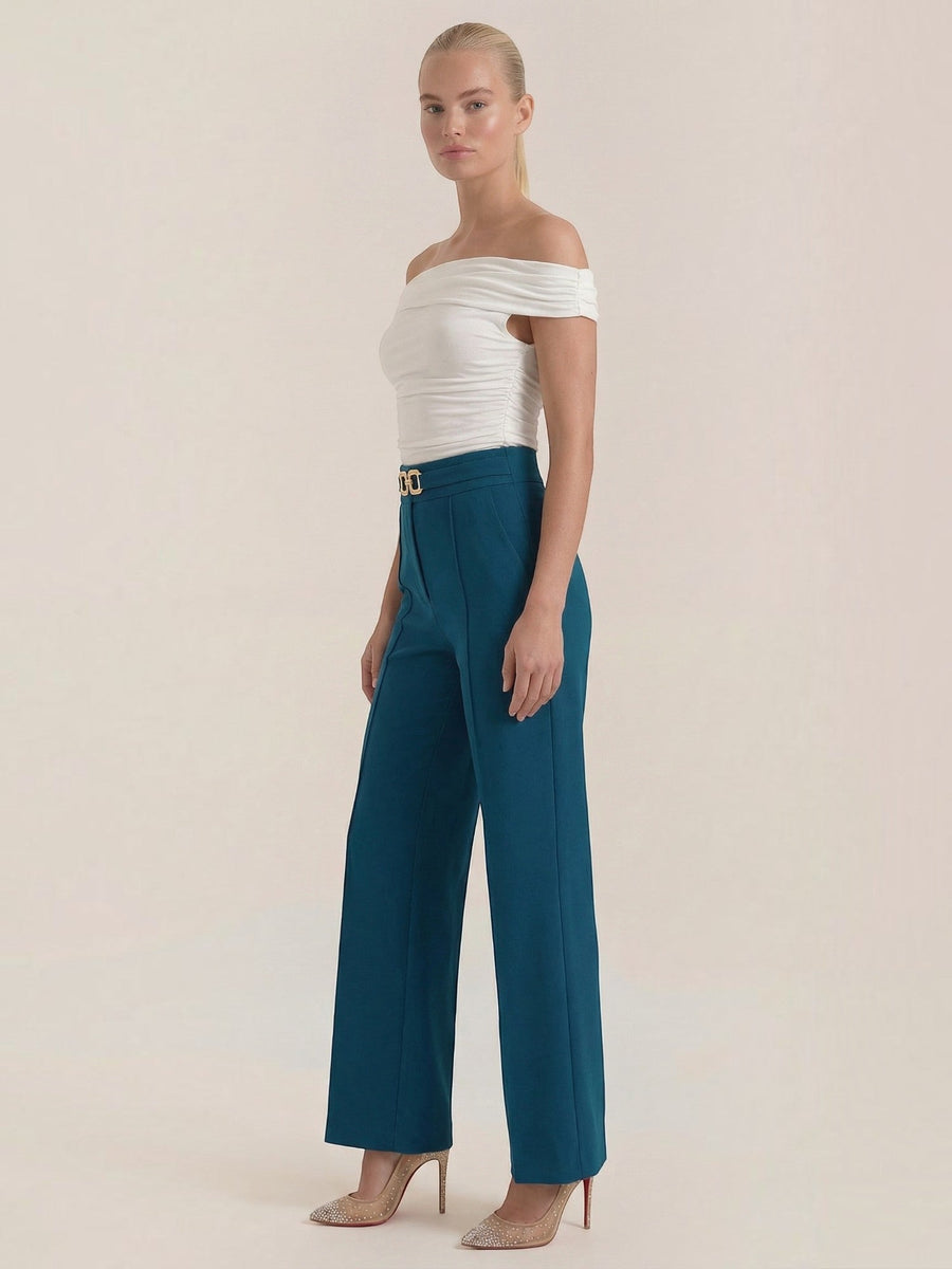Maxine Buckle Detail Wide Leg Pants