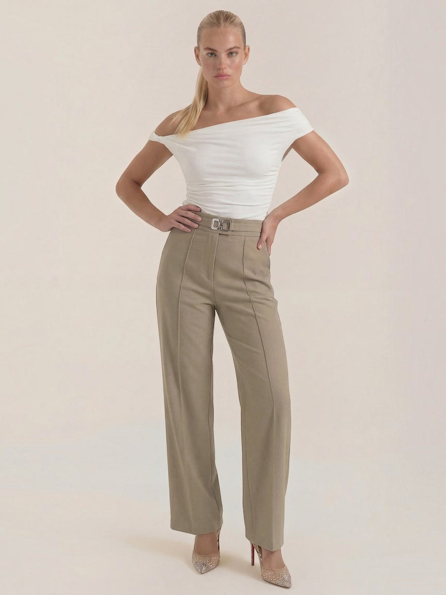Maxine Buckle Detail Wide Leg Pants