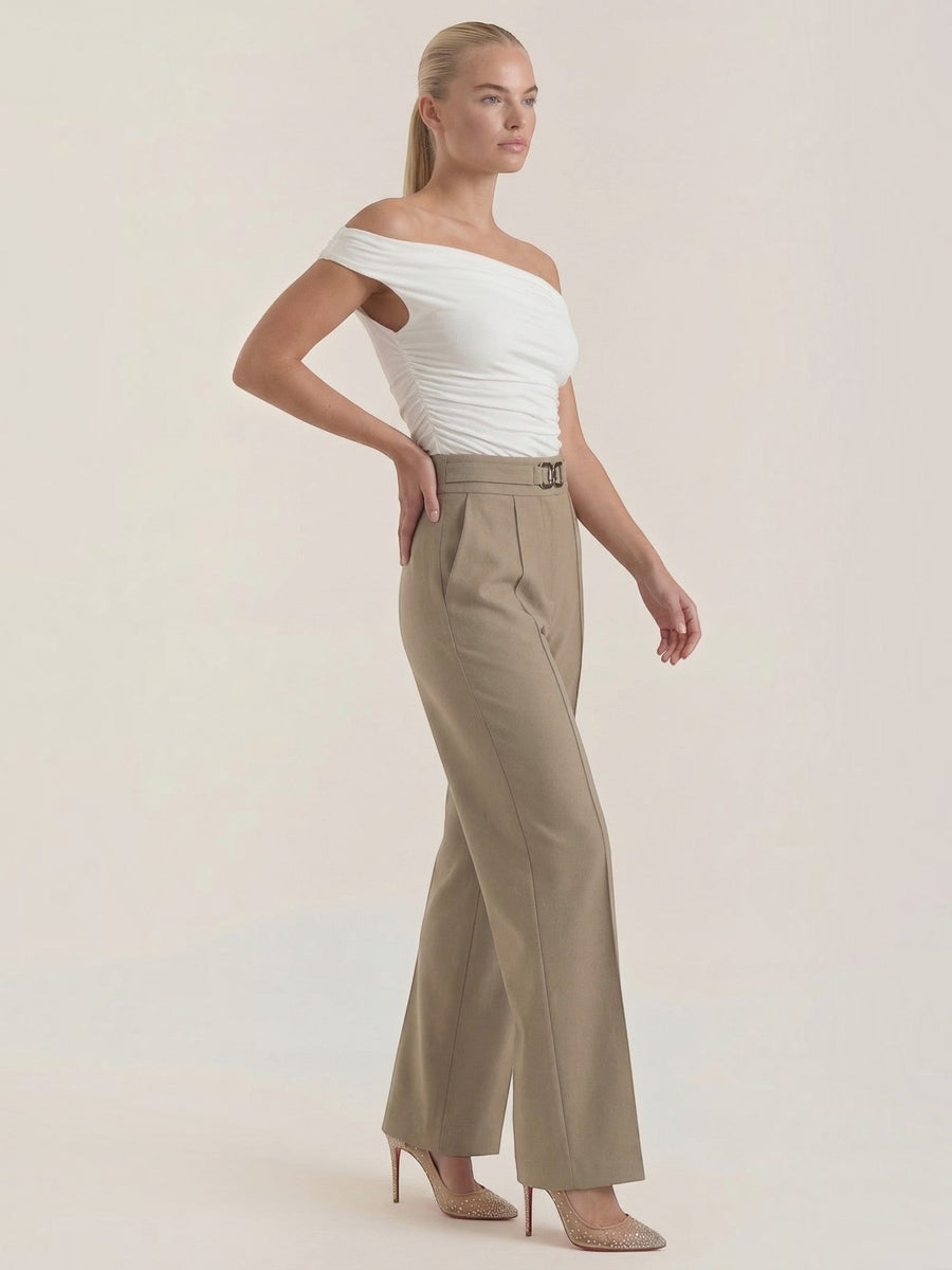 Maxine Buckle Detail Wide Leg Pants