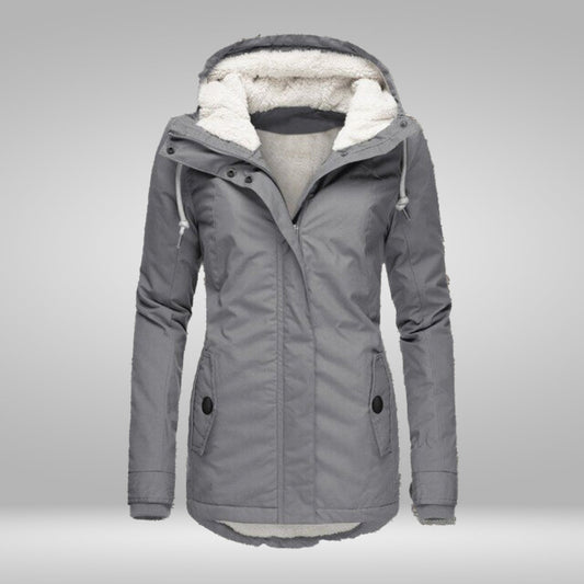 Edvige Pleated Hooded Coat with Sherpa Lining