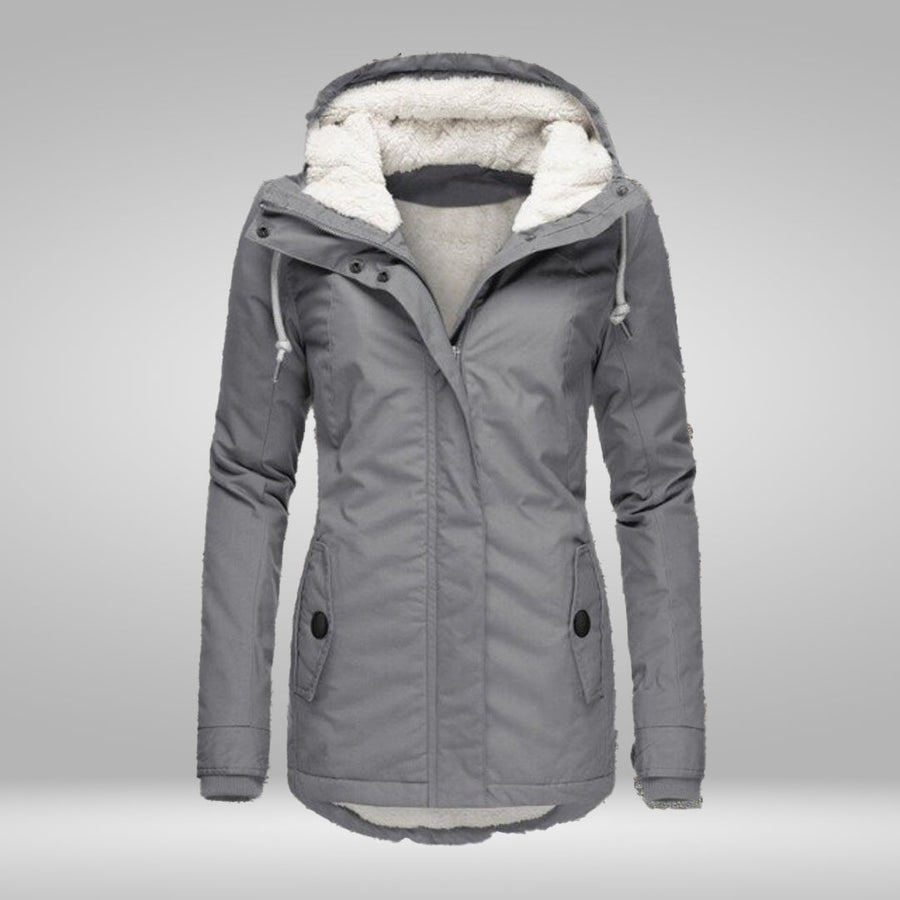 Edvige Pleated Hooded Coat with Sherpa Lining