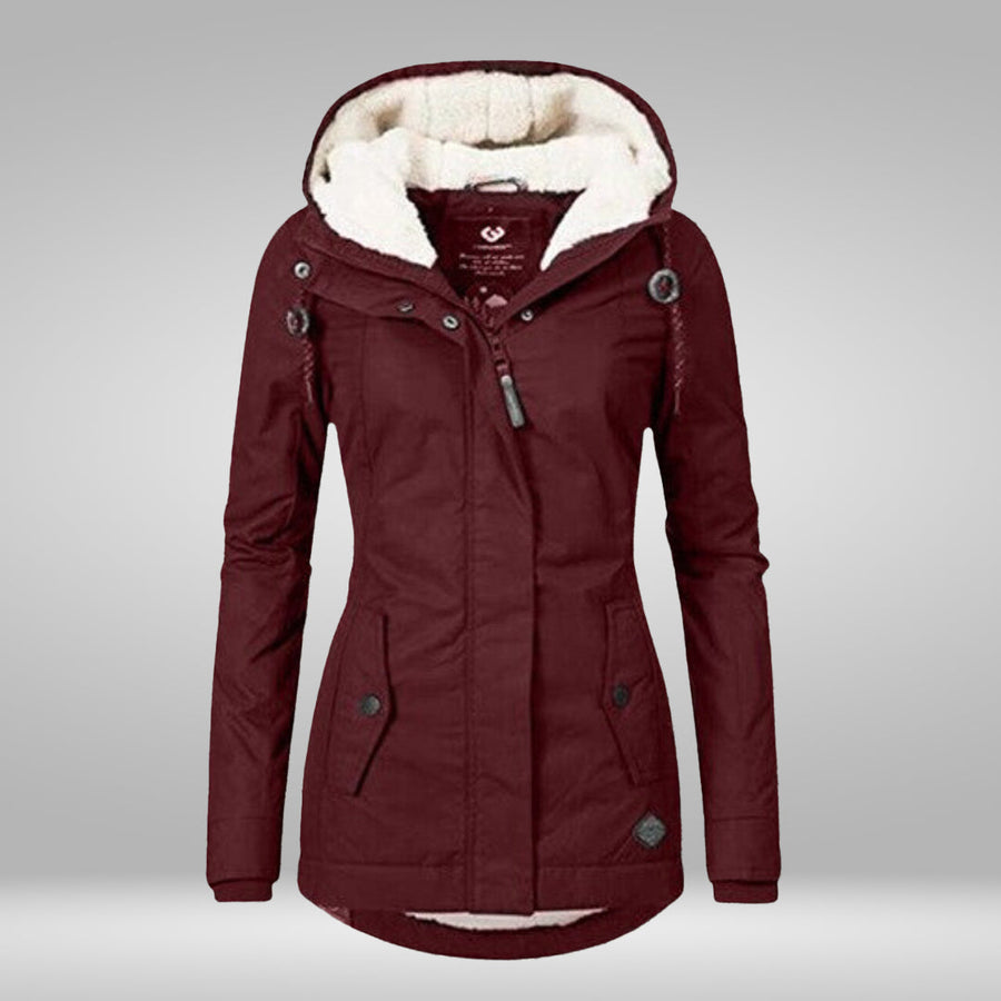 Edvige Pleated Hooded Coat with Sherpa Lining