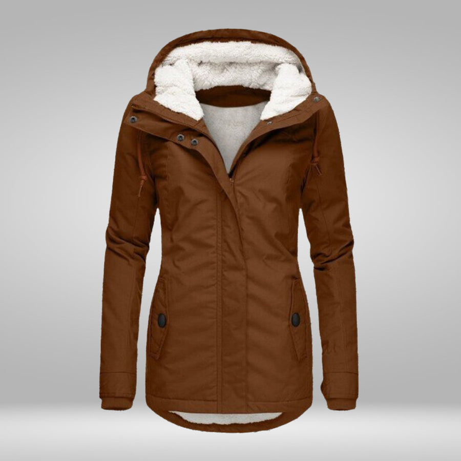 Edvige Pleated Hooded Coat with Sherpa Lining