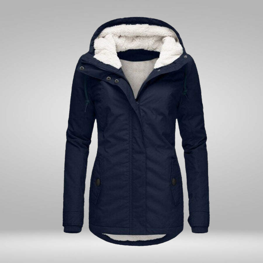 Edvige Pleated Hooded Coat with Sherpa Lining