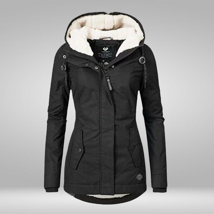 Edvige Pleated Hooded Coat with Sherpa Lining