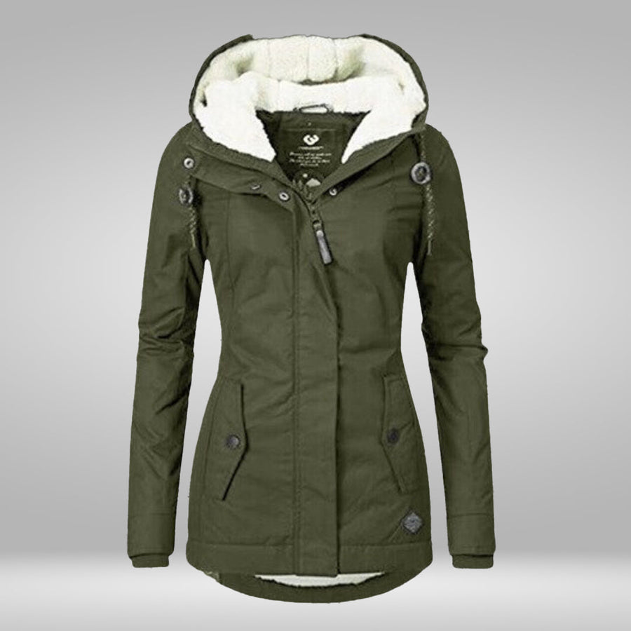 Edvige Pleated Hooded Coat with Sherpa Lining