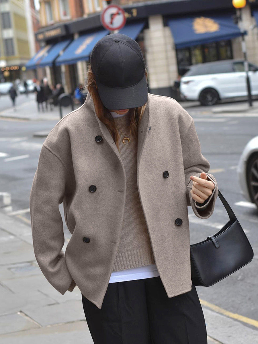 Dorinda Stand Collar Double Breasted Short Coat