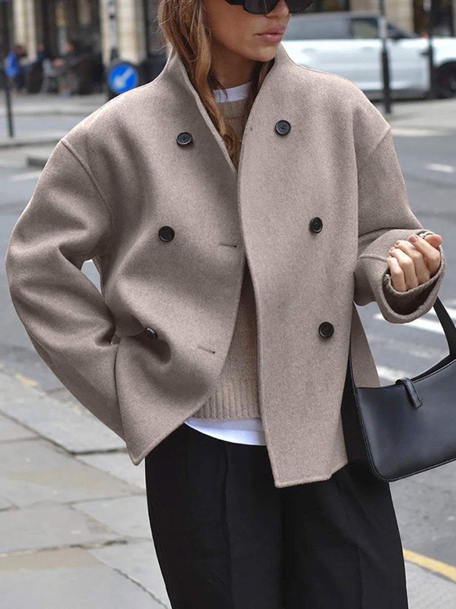 Dorinda Stand Collar Double Breasted Short Coat