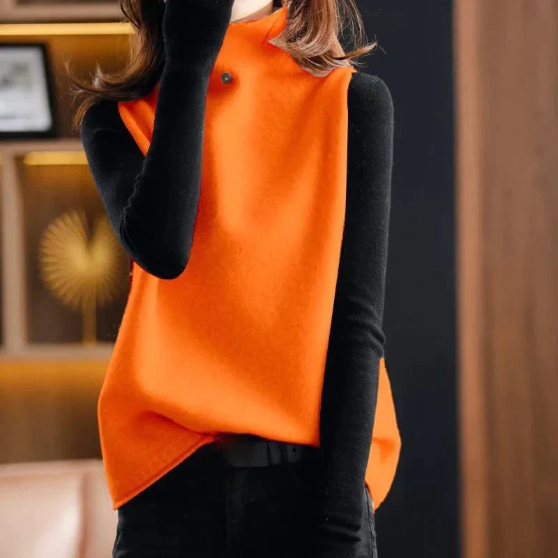 Maggie Turtleneck Sweater Vest with Asymmetric Hem