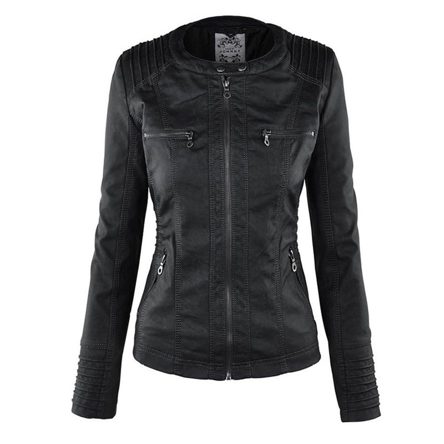 Marieke Faux Leather Moto Jacket with Detachable Hood