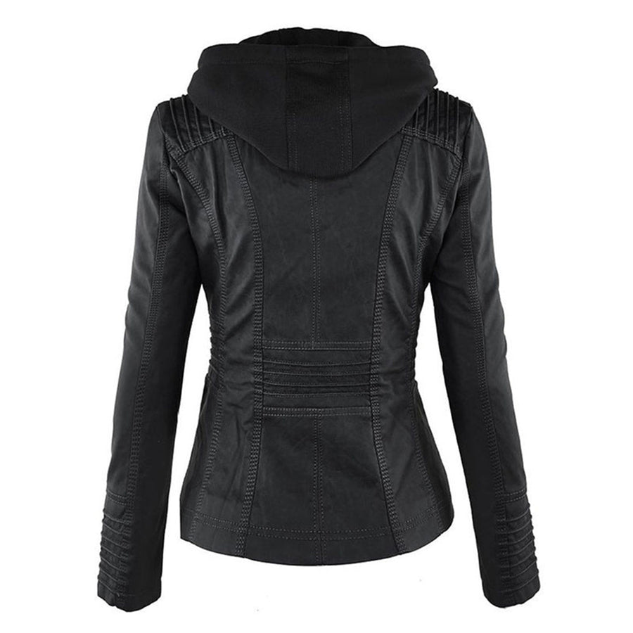 Marieke Faux Leather Moto Jacket with Detachable Hood