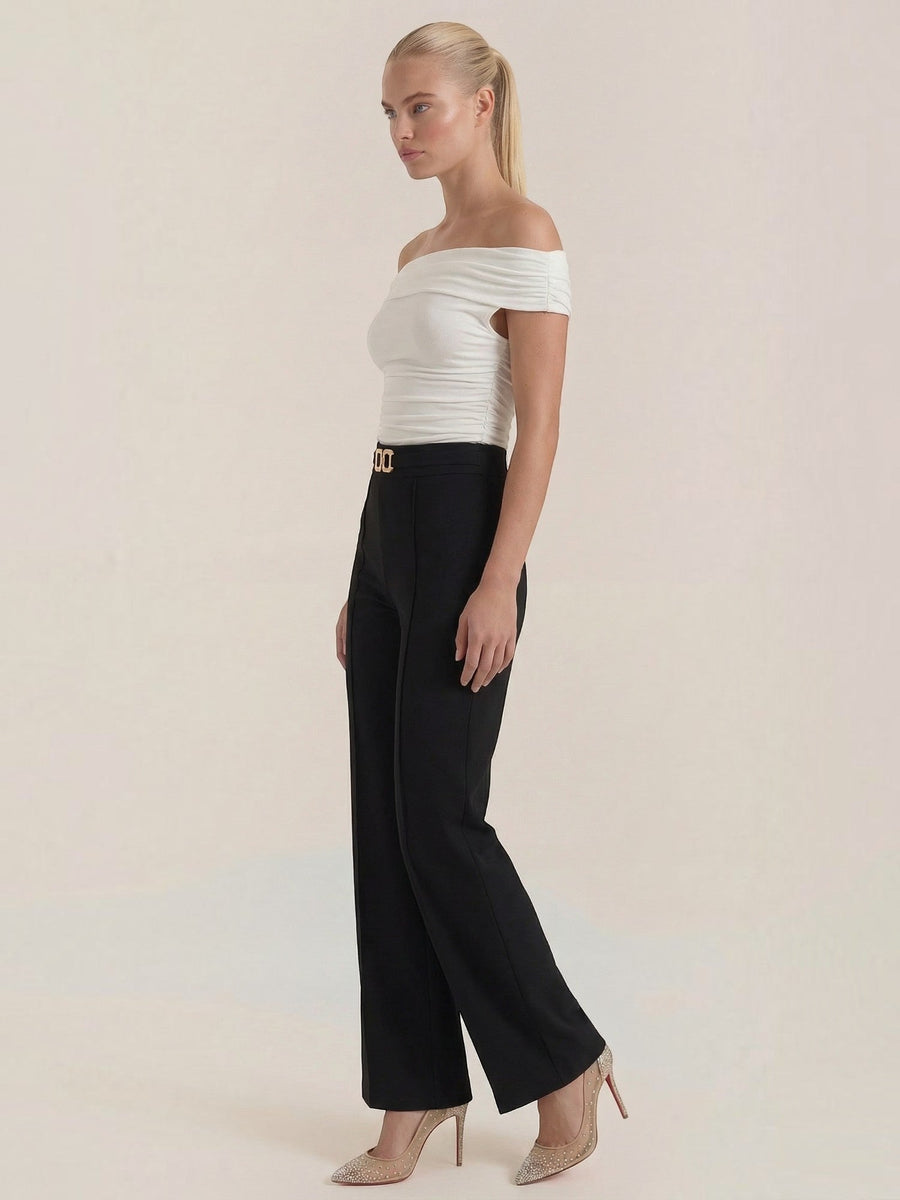Maxine Buckle Detail Wide Leg Pants
