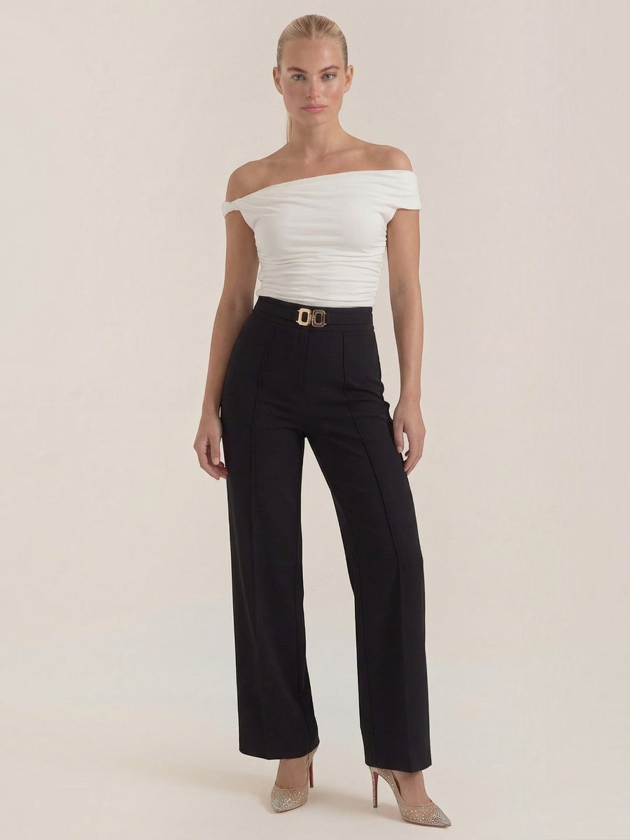 Maxine Buckle Detail Wide Leg Pants