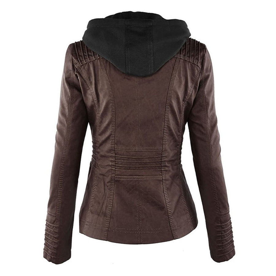 Marieke Faux Leather Moto Jacket with Detachable Hood