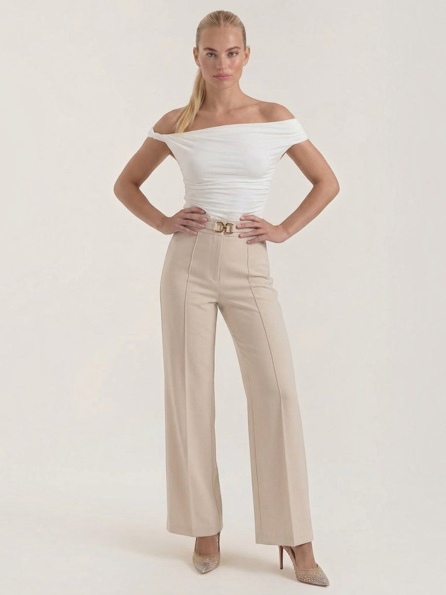 Maxine Buckle Detail Wide Leg Pants