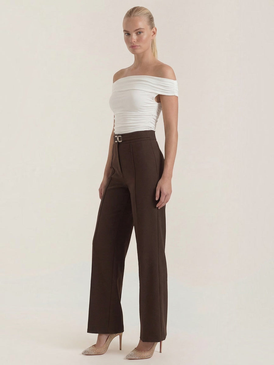Maxine Buckle Detail Wide Leg Pants