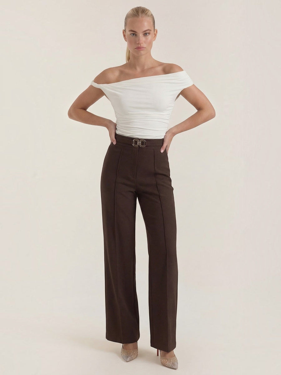 Maxine Buckle Detail Wide Leg Pants
