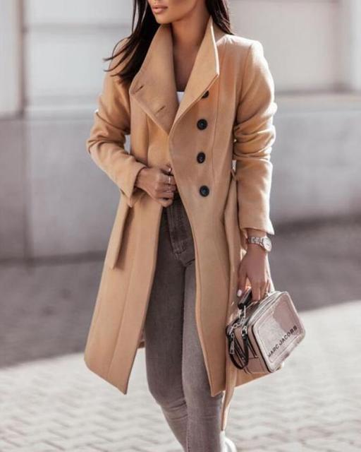 Kalinda Long Belted Button Front Coat