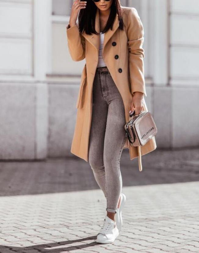 Kalinda Long Belted Button Front Coat