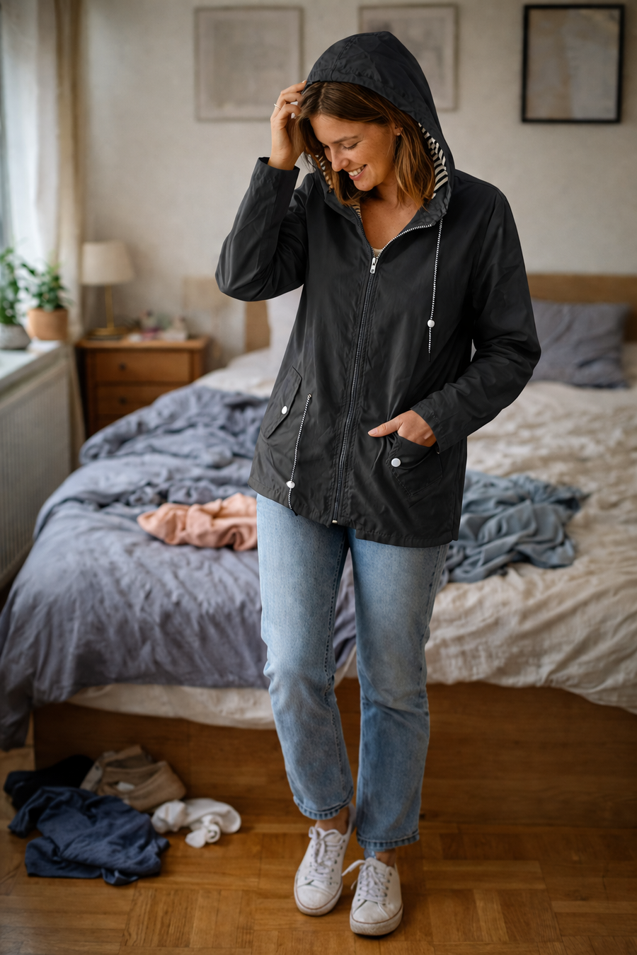 Norah Hooded Rain Jacket with Drawstring Waist