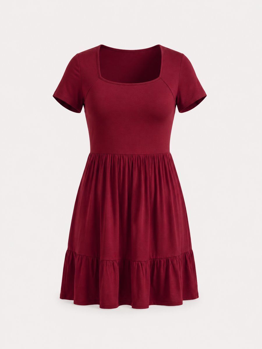 Wanda Square Neck Tiered Mini Dress