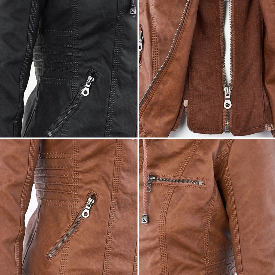 Marieke Faux Leather Moto Jacket with Detachable Hood