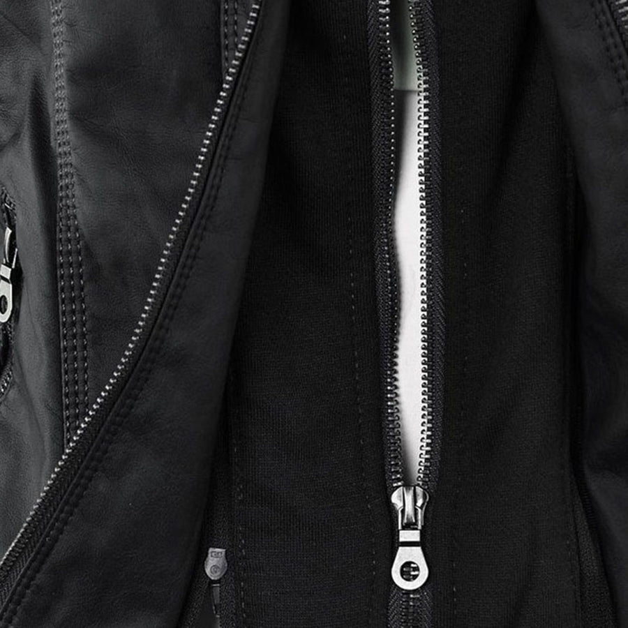 Marieke Faux Leather Moto Jacket with Detachable Hood