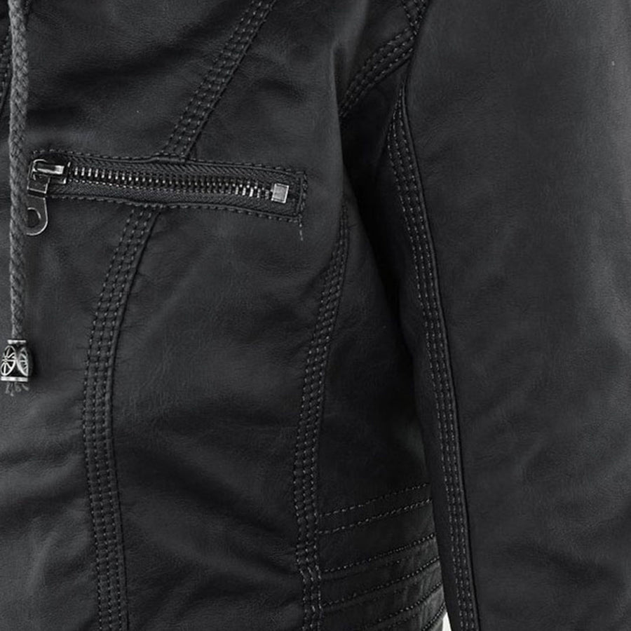 Marieke Faux Leather Moto Jacket with Detachable Hood