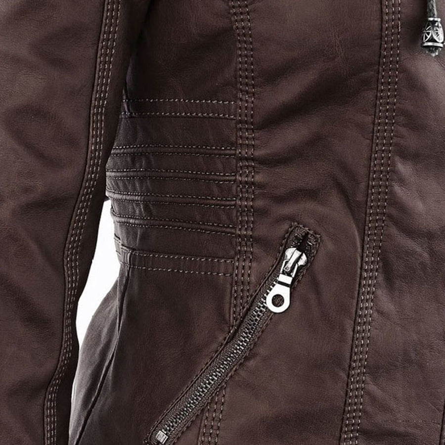 Marieke Faux Leather Moto Jacket with Detachable Hood