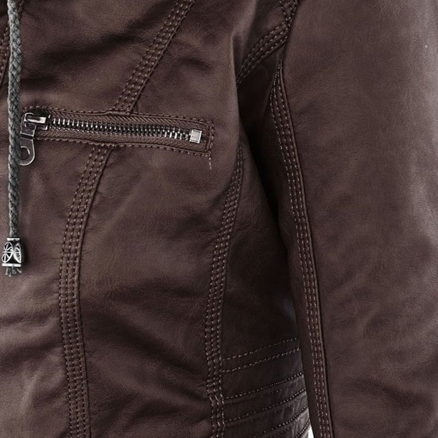 Marieke Faux Leather Moto Jacket with Detachable Hood