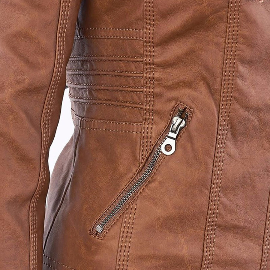 Marieke Faux Leather Moto Jacket with Detachable Hood