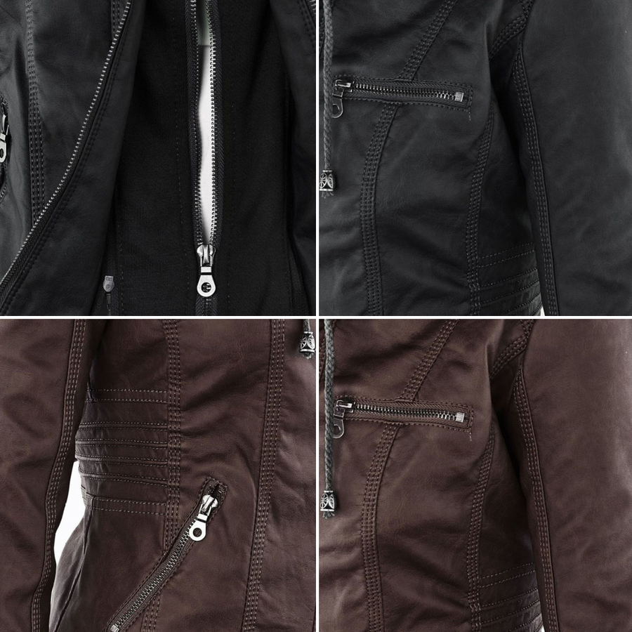 Marieke Faux Leather Moto Jacket with Detachable Hood