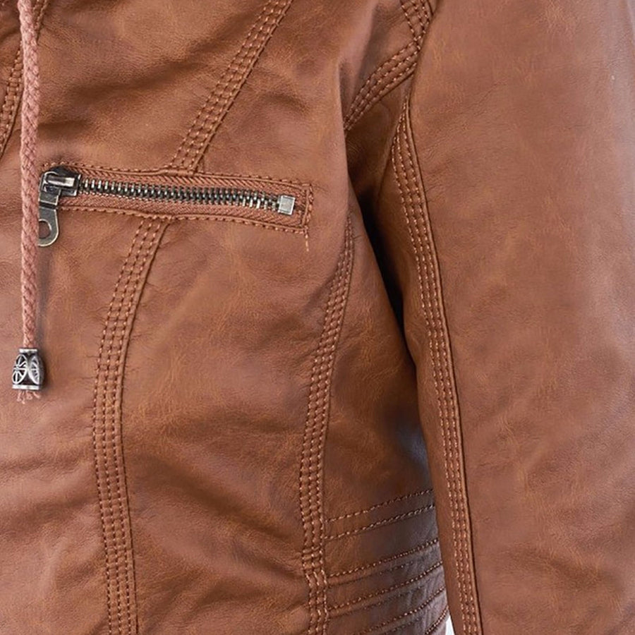 Marieke Faux Leather Moto Jacket with Detachable Hood