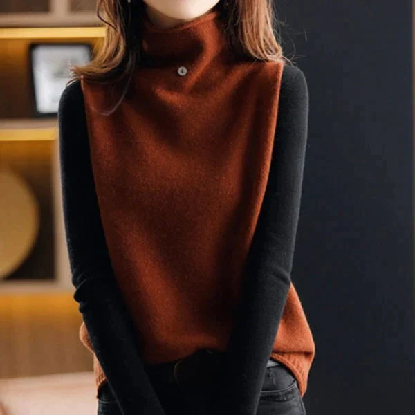 Maggie Turtleneck Sweater Vest with Asymmetric Hem