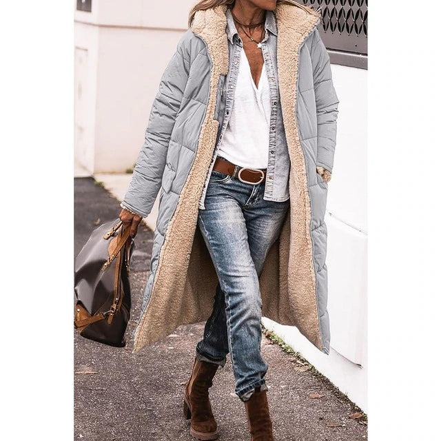 Ylva Reversible Long Quilted Sherpa Coat