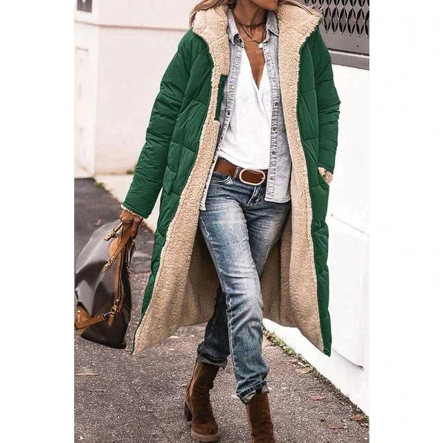 Ylva Reversible Long Quilted Sherpa Coat