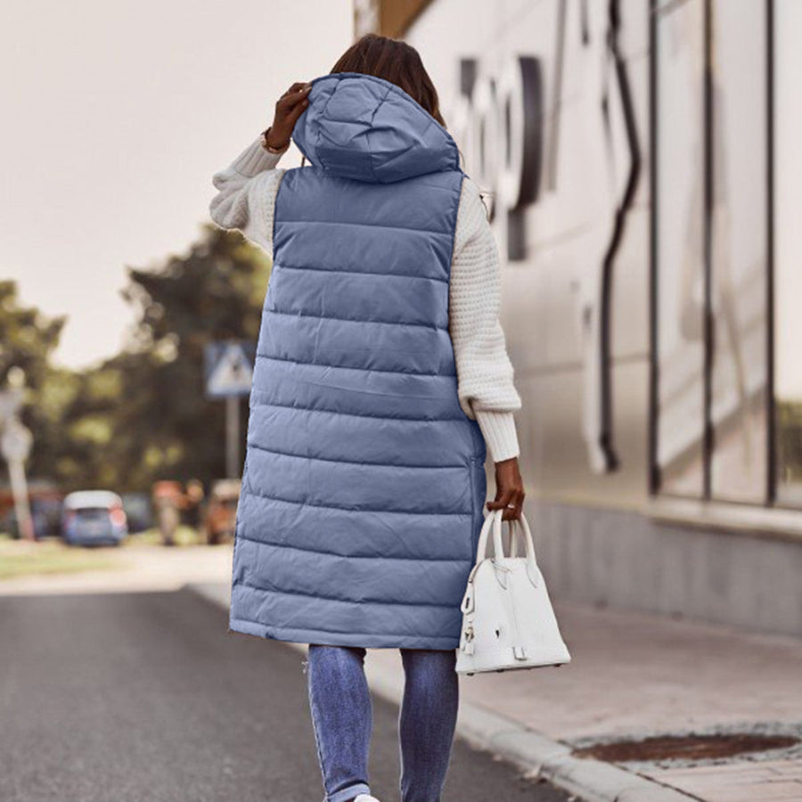 Rhea Long Quilted Hooded Vest
