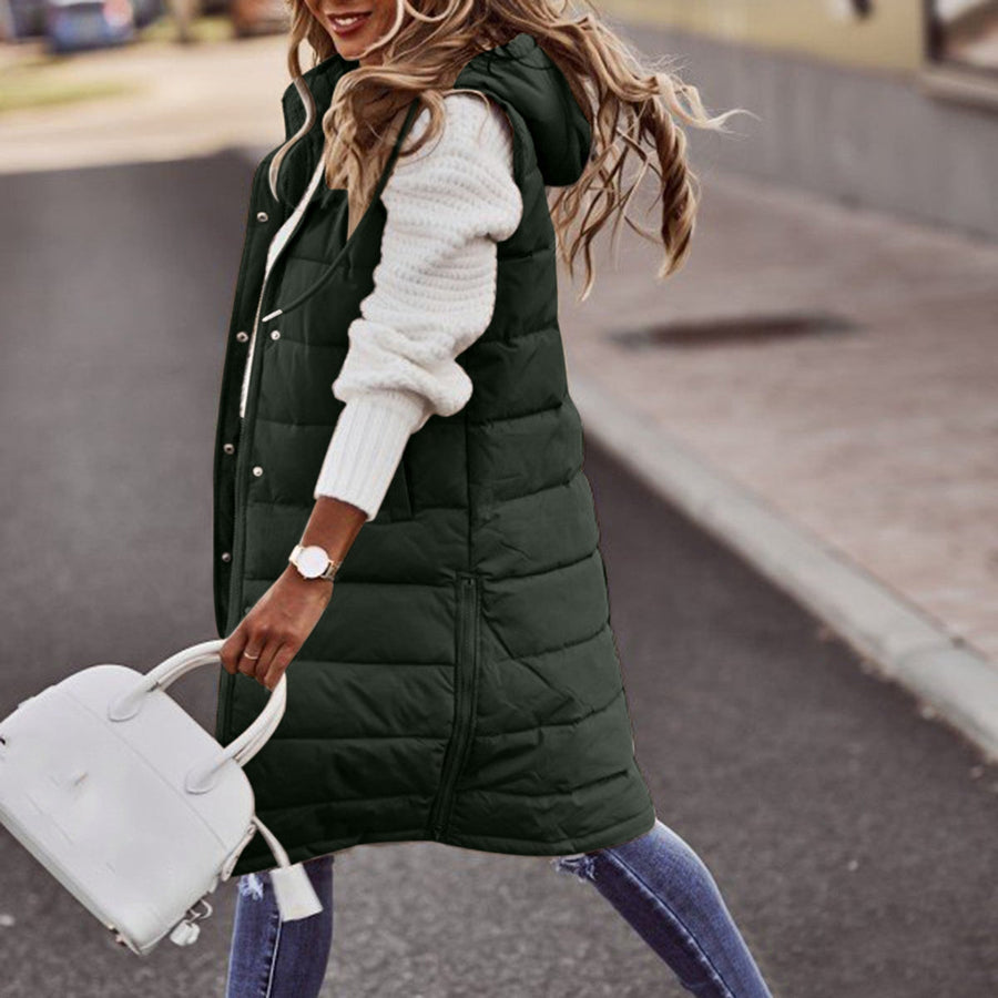 Rhea Long Quilted Hooded Vest
