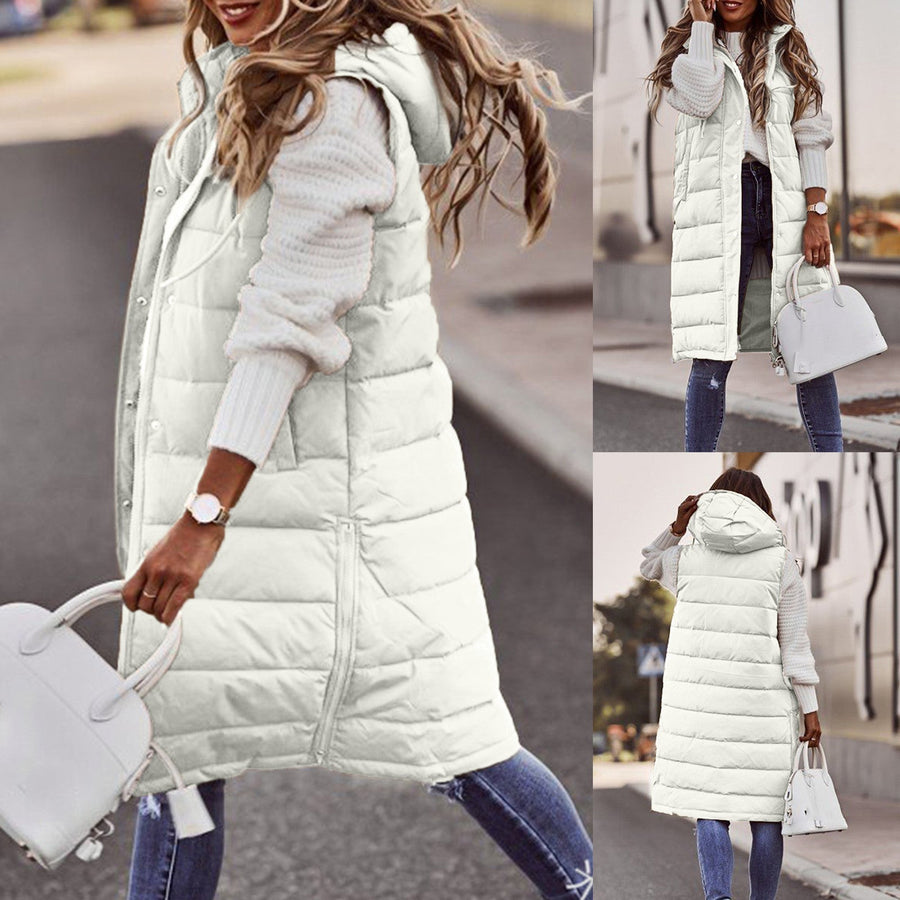 Rhea Long Quilted Hooded Vest