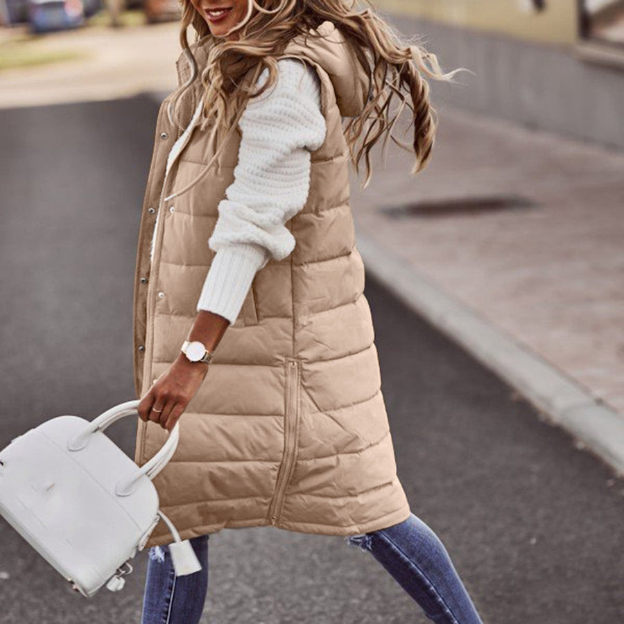 Rhea Long Quilted Hooded Vest