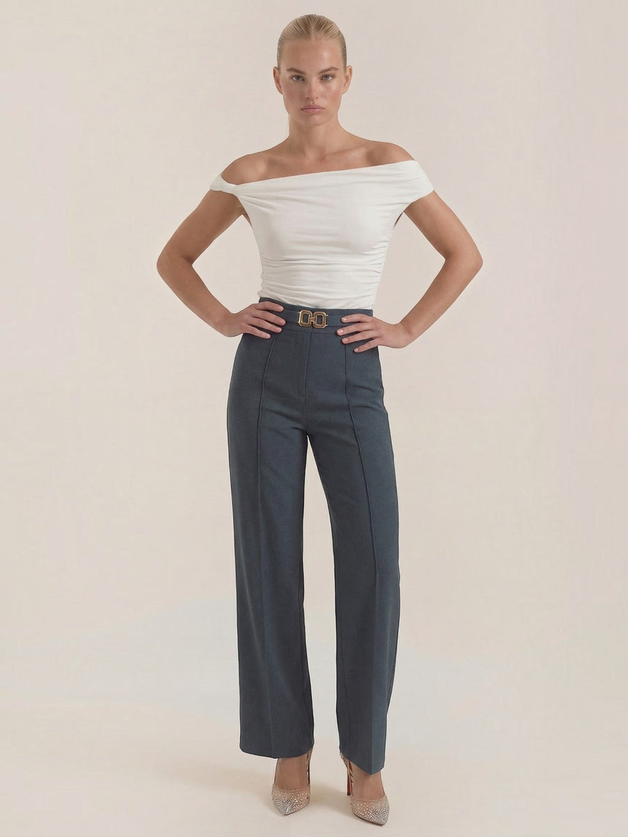 Maxine Buckle Detail Wide Leg Pants