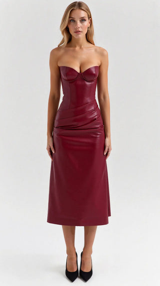 Elara Vegan Leather Midi Dress