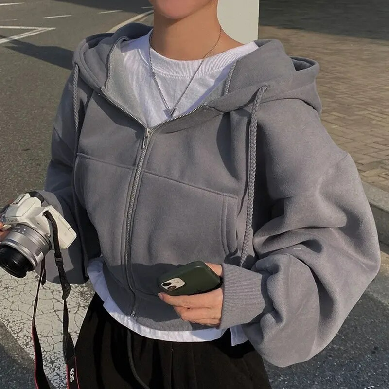 Lucinda Cropped Oversized Zip Hoodie