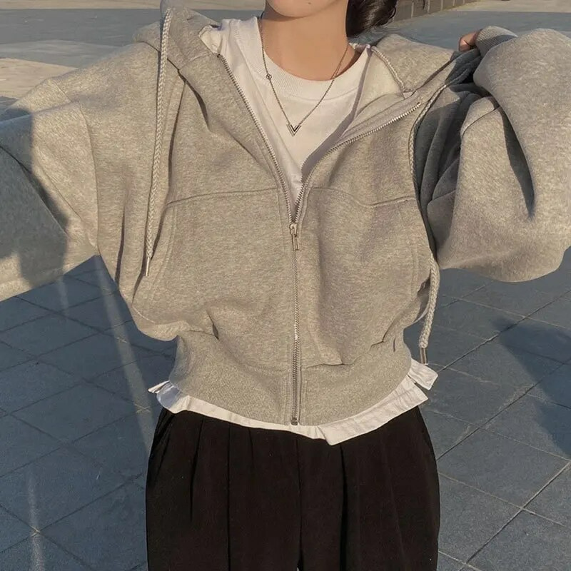 Lucinda Cropped Oversized Zip Hoodie