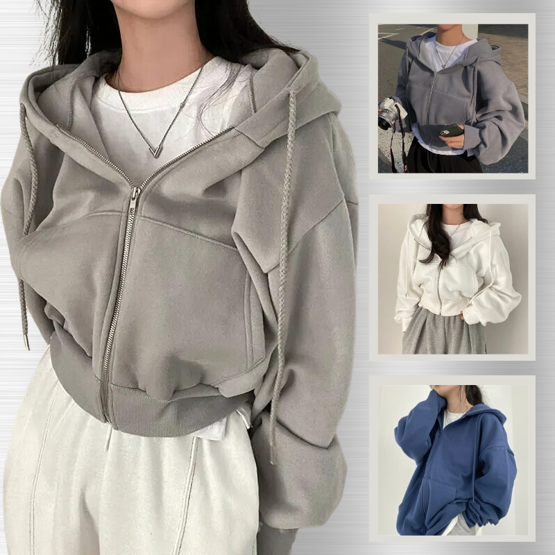 Lucinda Cropped Oversized Zip Hoodie